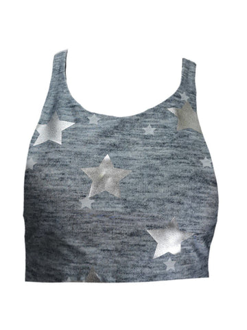 TEREZ Women's Grey Printed Foil Stars Sports Bra #24618782 Large NWT