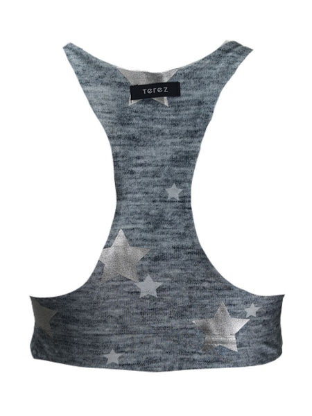 TEREZ Women's Grey Printed Foil Stars Sports Bra #24618782 Large NWT