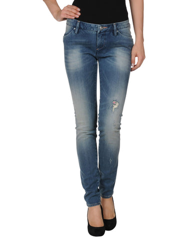LEROCK Women's Medium Blue Straight Leg Distressed Skinny Fit Denim Jeans NEW
