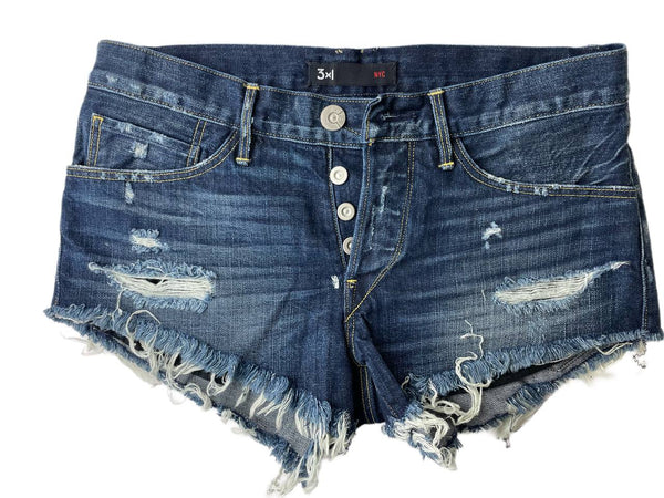 3X1 Women's Blue Denim 5 Pockets Selvedge Short #002 NWOTT