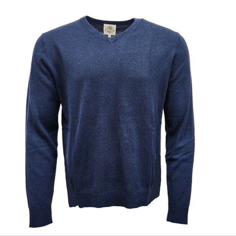 HoodLamb Men's Navy V-Neck Knitted Hemp Soft Sweater 420 NWT