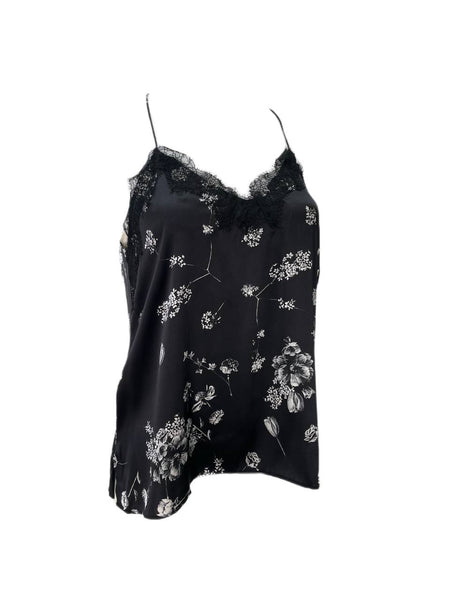 CAMI Women's Black Floral V-Neck Top #043 S NWT