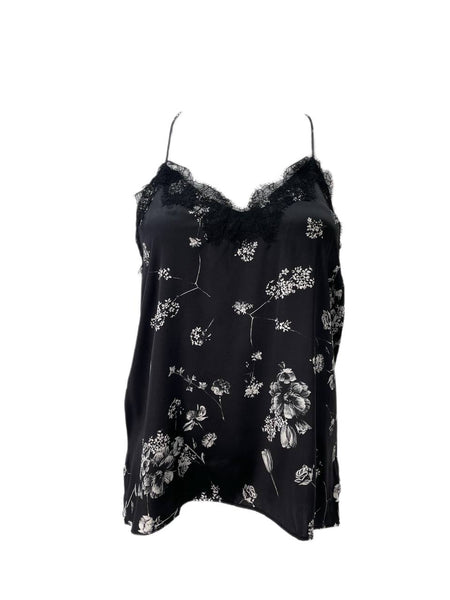 CAMI Women's Black Floral V-Neck Top #043 S NWT