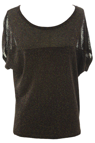August Silk Women's Metallic Mesh Inset Short Sleeve Sweater NWT $58