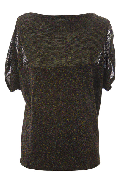 August Silk Women's Metallic Mesh Inset Short Sleeve Sweater NWT $58