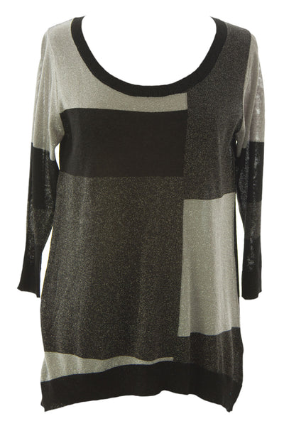August Silk Women's Colorblock Metallic 3/4 Sleeve Sweater NWT $68