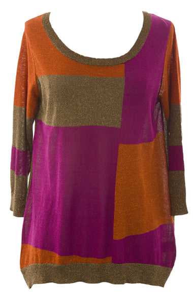August Silk Women's Colorblock Metallic 3/4 Sleeve Sweater NWT $68