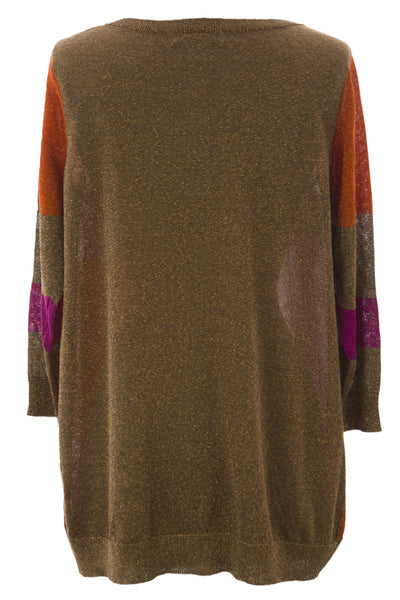 August Silk Women's Colorblock Metallic 3/4 Sleeve Sweater NWT $68