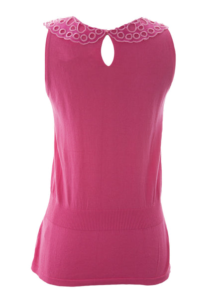 August Silk Women's Eyelet Collar Sleeveless Sweater NWT $58