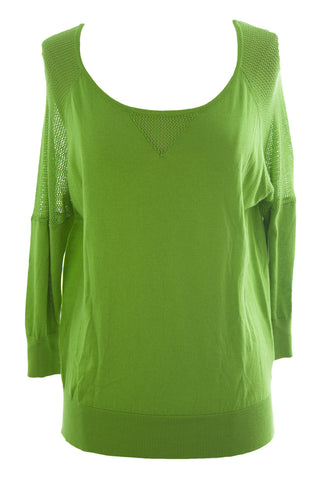 August Silk Women's Palm Leaf Mesh Inset 3/4 Sleeve Sweater NWT $58