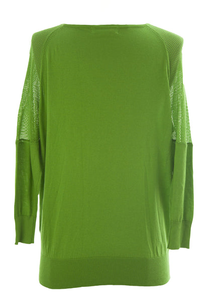 August Silk Women's Palm Leaf Mesh Inset 3/4 Sleeve Sweater NWT $58