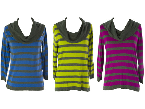 August Silk Women's Striped Cowl Neck Sweater NWT $58