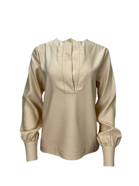 TOTEME Women's Beige V-Neck Panel Blouse #1017 XS NWT