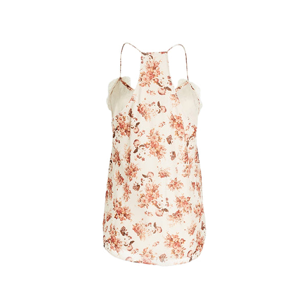 CAMI Women's Beige Flora Racer Top #106 XXS NWT