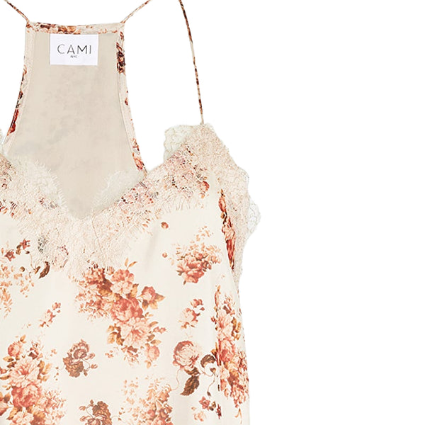 CAMI Women's Beige Flora Racer Top #106 XXS NWT