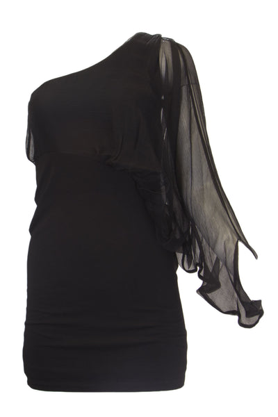 ANALILI Women's One Shoulder Silk Sleeve Sheath Dress 1072R05 $285 NWT