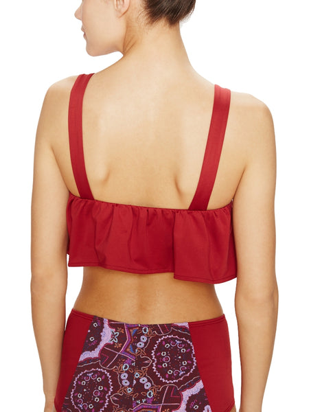 ZINKE Women's Rio Red Ruffled Button Penny Bikini Top $99 NEW