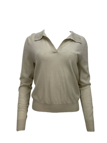 TOTEME Women's Beige V-Neck Collared Sweater #1138 S NWT