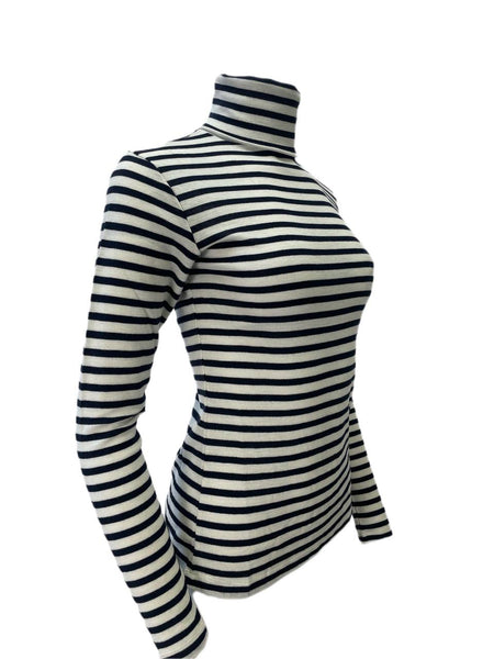 TOTEME Women's Navy Stripe Roller Neck Top #1240 S NWT