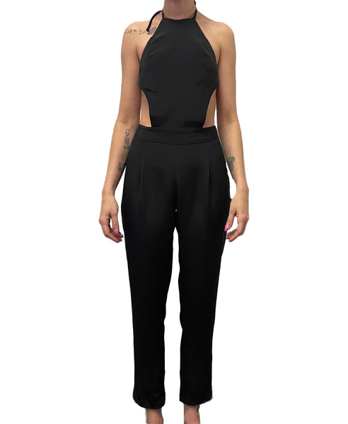 OLCAY GULSEN Women's Black Cut-out Halter Jumpsuit 1255 Sz XS $425 NEW