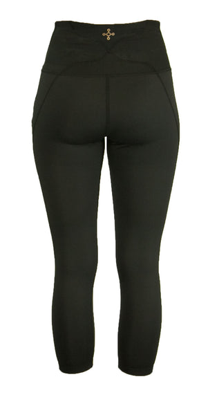 TOMMIE COPPER Women's Lower Back Support Capri Leggings, Black