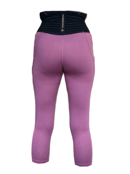 TOMMIE COPPER Women's Adjustable Strap Back Support Pro 19" Leggings, Mauve