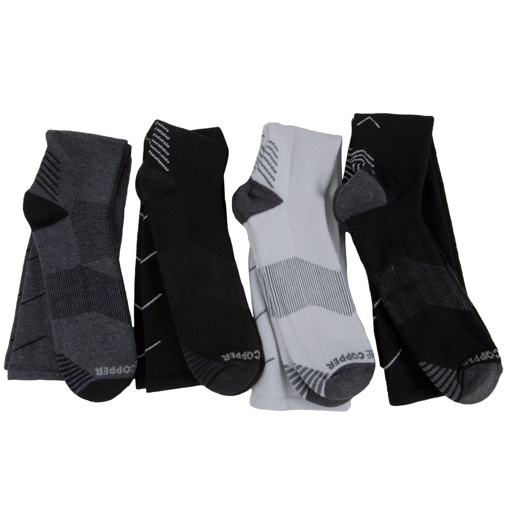 TOMMIE COPPER Men's Black/White 4 Pair Compression Crew Socks NEW
