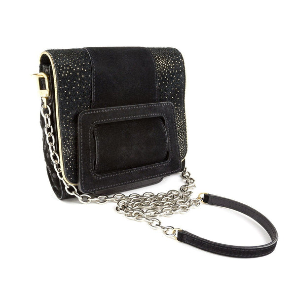 DIANE VON FURSTENBERG Black Foil Jenny Small Crossbody Suede Bag $395 NWT