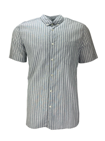 STEVEN ALAN Men's Navy Single Needle Striped Short Sleeve Casual Shirt NWT