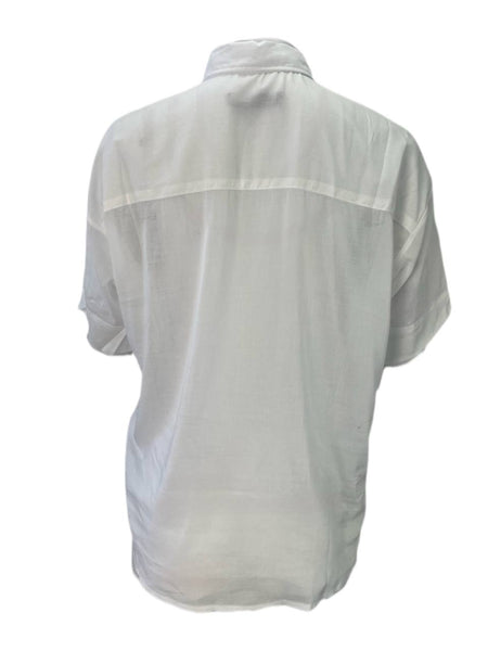 3X1 Women's White Cut-Off Collared Blouse #200AS XS NWOTT