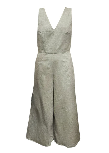 HoodLamb Women's Olive Culotte V-Neck Hemp Jumpsuit 420 NWT