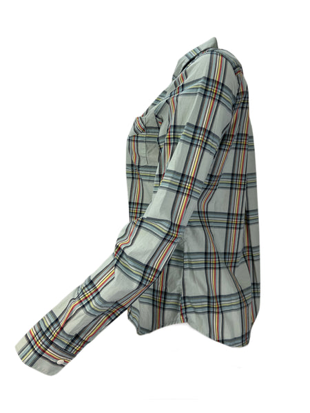 STEVEN ALAN Women's Blue Single Needle Plaid Casual Shirt Sz M NWT