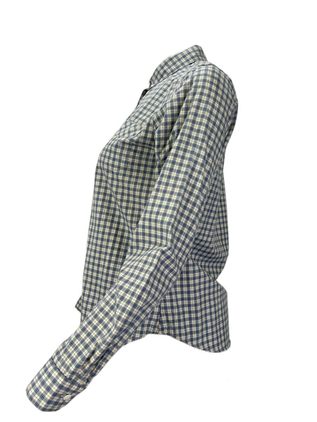 STEVEN ALAN Women's Navy Single Needle Plaid Casual Shirt NWT