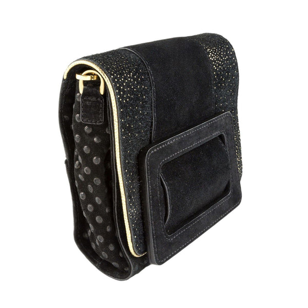 DIANE VON FURSTENBERG Black Foil Jenny Small Crossbody Suede Bag $395 NWT