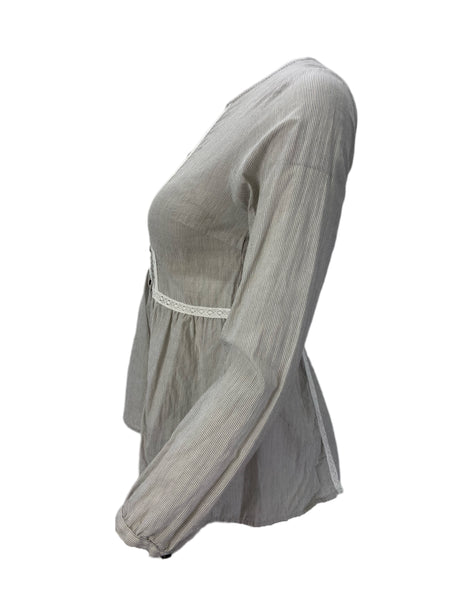 STEVEN ALAN Women's Gray Rio Long Sleeve Button Front Striped Blouse NWT