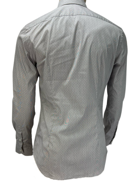 XACUS Camicia Men's Gray Long Sleeve Polka Dot Dress Shirt Sz 15.5X39 NWT
