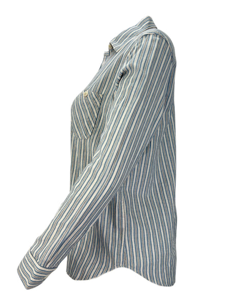 STEVEN ALAN Women's Blue Riveter Striped Casual Shirt NWT