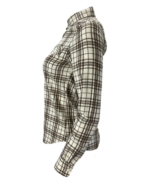 STEVEN ALAN Women's White Single Needle Organic Plaid Casual Shirt Sz P NWT