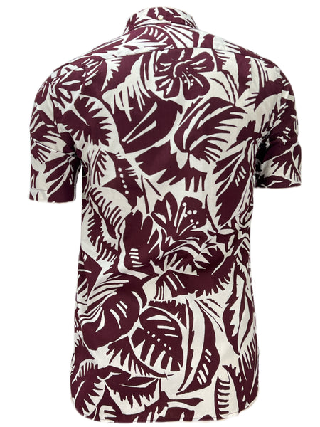 CLUB MONACO Men's Nude Wildberry Palm Floral Short Sleeve Shirt Sz XXS NWT