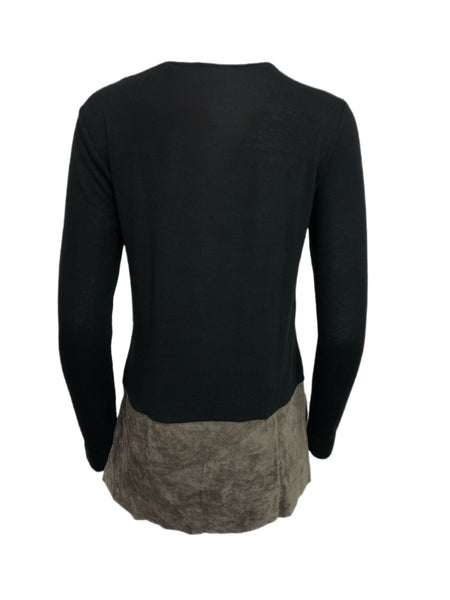 ECRU Women's Black V-Neck Suede Long Sleeve Sweater #3125 No Size NWT