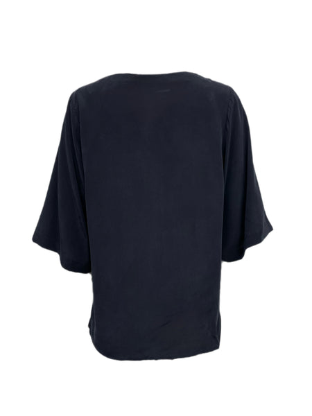 ECRU Women's Navy V-Neck Button Down Top #3218 S NWT