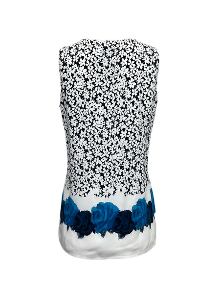 ECRU Women's White Border Rose All Over Print Top #3237 S NWT