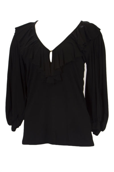 ANALILI Women's Ruffle Front Low Cut Keyhole Blouse 358AI10 $140 NWT