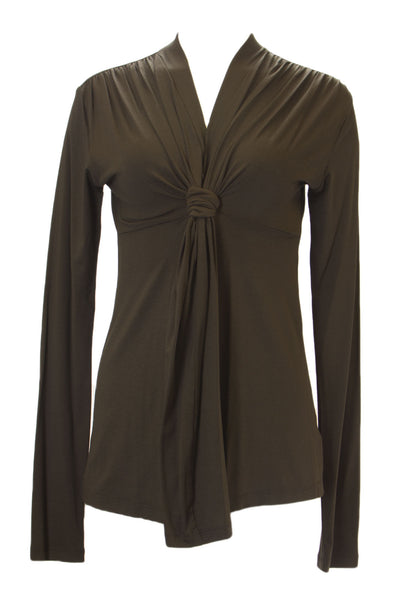 ANALILI Women's Knot Front V-Neck Long Sleeve Top $135 NEW