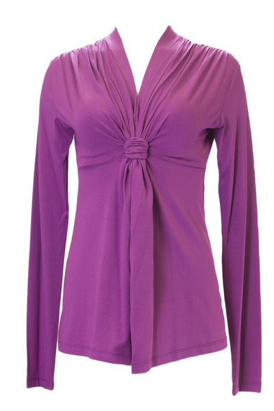 ANALILI Women's Knot Front V-Neck Long Sleeve Top $135 NEW