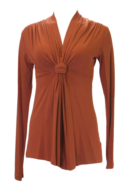 ANALILI Women's Knot Front V-Neck Long Sleeve Top $135 NEW