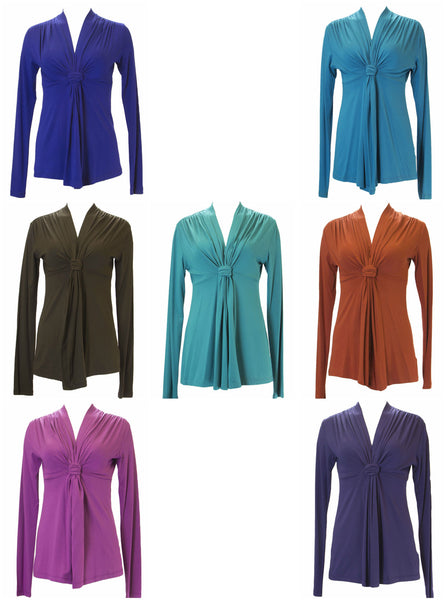 ANALILI Women's Knot Front V-Neck Long Sleeve Top $135 NEW