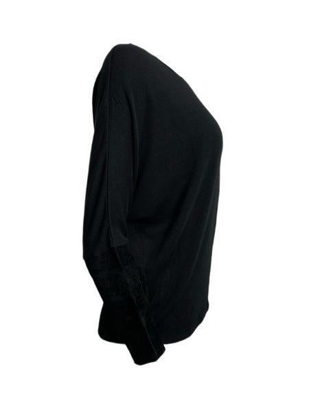 ECRU Women's Black Round Neck Suede Sleeve Sweater #3960 No Size NWT