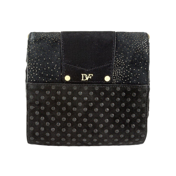 DIANE VON FURSTENBERG Black Foil Jenny Small Crossbody Suede Bag $395 NWT