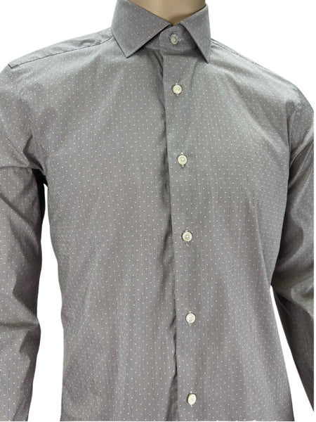 XACUS Camicia Men's Gray Long Sleeve Polka Dot Dress Shirt Sz 15.5X39 NWT